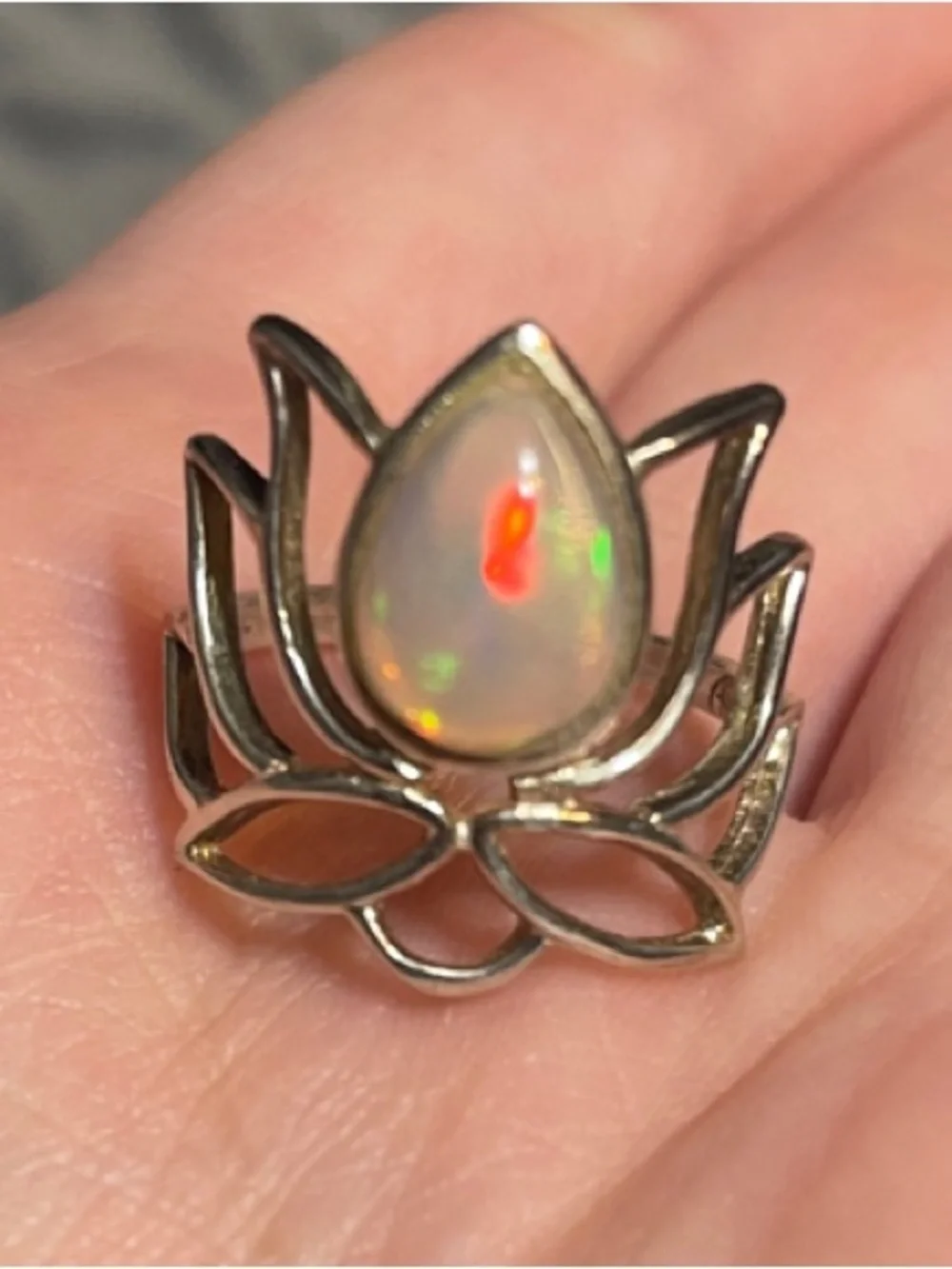 Sterling Silver Opal Ring - Lotus Flower